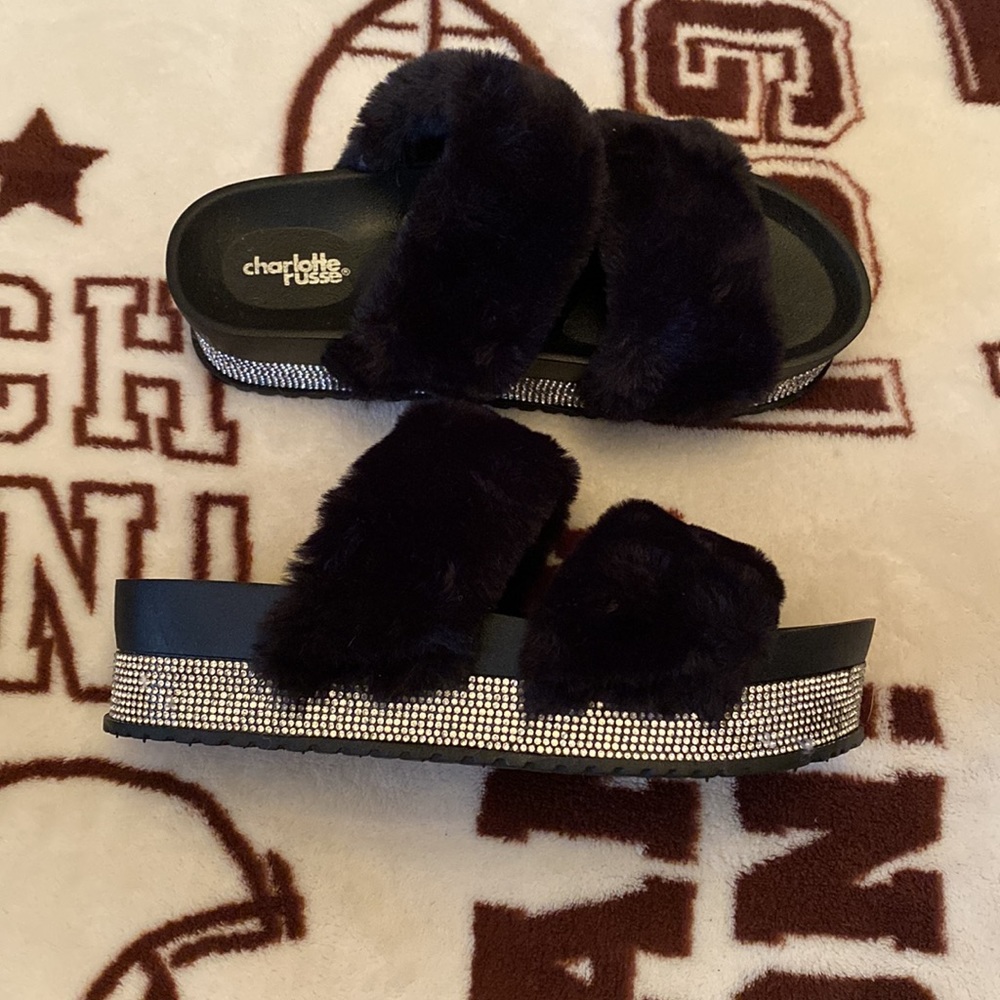 Fuzzy Rhinestone Slides - image 1